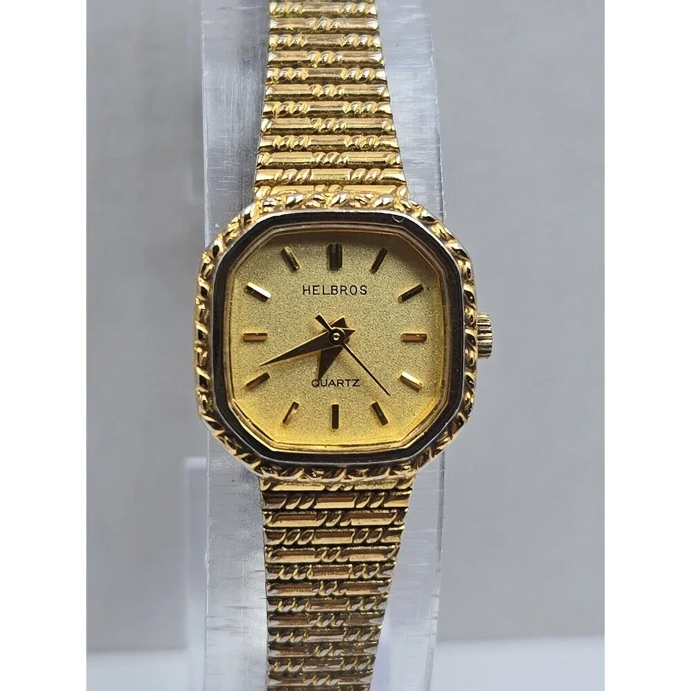 Vintage Helbros 25291 Womens Gold Tone Quartz Dress Watch Dainty New Battery